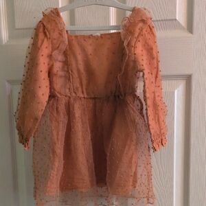 Orange Sheer Overlay Dot Dress